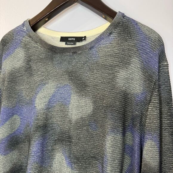 GSTQ Watercolor Merino Wool Sweater Crew Neck Soft Luxury Men's M - Picture 8 of 8